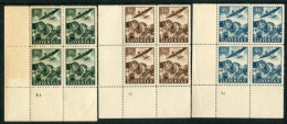 SLOVAKIA 1939 Airmail Definitives Plate Blocks Of 4 MNH / **.  Michel 51-53 - Ongebruikt