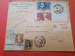 Enveloppe En Recommandé De Paris Pour Lille En 1936 - Réf 3288 - 1921-1960: Moderne