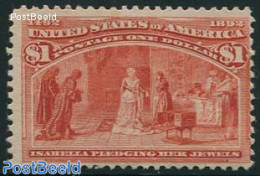 United States Of America 1893 $1, Isabella Pledging Her Jewels, Lightly Hinged, Unused (hinged), History - Explorers -.. - Unused Stamps
