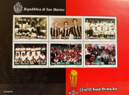 San Marino 1999, 100 Years AC Milano Football Club, MNH S/S - Nuevos