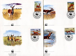 Zambie - 4 Enveloppes WWF - Les Antilopes (1987) - Zambia (1965-...)