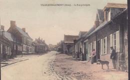 France CPA Villequier-Aumont (Aisne) - Rue Principale KAIS. D. FELDPOST-STATION 1914 SJELLERUP Pr. GUDERUP Schleswig - Feldpost (postage Free)