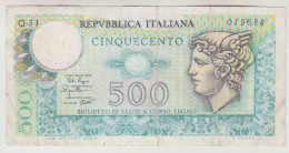 Ricordo Della Lira, Repubblica Italiana - Banconota Lire 500 - Testa Alata Di Mercurio - 500 Liras