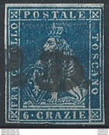 1851 Toscana 6 Crazie Azzurro Scuro Cancelled Sassone 7c € 650,00 - Tuscany