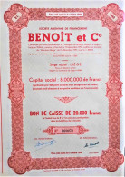 Benoit Et C° - Bon De Caisse De 20,000 Francs - Liege  1960 - Banque & Assurance