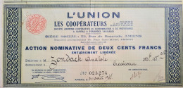 S.A. Coopérative De Consommation & De Prévoyance "L'Union" - Action Nominative Au Nom De Zondac Anatole - 1947 - Amiens - Casinos