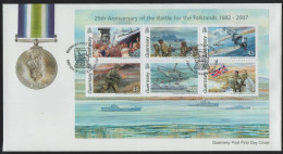 Guernsey 2007 FDC Sc 931a Soldiers, Ship, Planes Battle Of The Falklands Sheet Of 6 - Guernesey