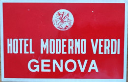 Italy Genova Hotel Moderno Verdi Hotel Label Etiquette Valise - Etiquettes D'hotels