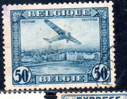 BELGIQUE BELGIE BELGIO BELGIUM 1930 AIR POST MAIL STAMP AIRMAIL FOKKER FVII/3m OVER OSTEND 50c USED OBLITERE' USATO - Afgestempeld