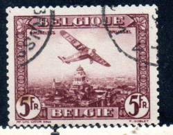 BELGIQUE BELGIE BELGIO BELGIUM 1930 AIR POST MAIL STAMP AIRMAIL FOKKER FVII/3m OVER BRUSSELS 5fr USED OBLITERE' USATO - Oblitérés