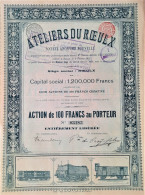 Société Anonyme Nouvelle Ateliers Du Roeulx -action De 100 Francs Au Porteur (1910) - DECO ! - Bahnwesen & Tramways