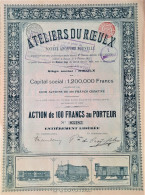 Société Anonyme Nouvelle Ateliers Du Roeulx -action De 100 Francs Au Porteur (1910) - DECO ! - Chemin De Fer & Tramway