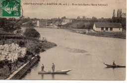 Châteauneuf-sur-Sarthe Animée Rives De La Sarthe Pêcheurs à La Ligne Barques - Chateauneuf Sur Sarthe