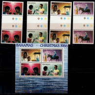 BAHAMAS 1986 CHRISTMAS SET OF PAIR WITH GUTTER + BLOCK  MI No 636-9 + BLOCK 50 MNH VF!! - Bahamas (1973-...)
