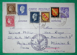 ENTIER 1F20 VIOLET IRIS MAZELIN DULAC ARMOIRIES TARIF 6F MUNCHEN ALLEMAGNE ZONE AMERICAINE CENSURE 1946 COVER FRANCE - Lettres & Documents