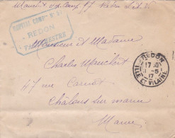 1917--Lettre F.M De REDON-35 Pour CHALONS SUR MARNE-51...cachet Hôpital Temporaire N° 57 ...cachet  REDON -35 - 1. Weltkrieg 1914-1918