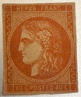 FRANCE  Y&T N° 48 - 40c Orange , NEUF Sans Gomme (*)   Cote 300 Euros - 1870 Emission De Bordeaux