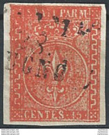1853 Parma 15c. Vermiglio Canceled Sassone N. 7 - Modena