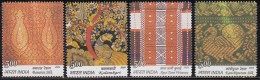 India MNH 2009, Set Of 4, Textiles, Textile, Peacock Design, Squirrel On Tree, Rodent, Art Work - Nuevos