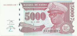 Zaïre - 5000 Nouveaux Zaïres - 30.1.1995 - Pick 69 - Unc. - Sign. 11 - Prefix DA , Sufix T - Mobutu - 5.000 - Zaïre