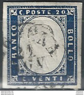 1862 Sardegna 20c. Indaco 1v. Cancelled Sassone N 15E - Sardaigne