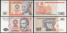 Peru 50 + 100 Intis Banknote 1987 UNC (1) Pick 131 + 133  (25809 - Other - America