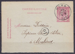 Carte-lettre 10c (N°46) Càd MOHA /13 JANV 1891 Pour MALINES (au Dos: Càd Arrivée MALINES (STATION)) - Letter-Cards