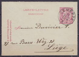 Carte-lettre 10c (N°46) Càd JEMEPPE /11 FEVR 1893 Pour LIEGE (au Dos: Càd Arrivée LIEGE) - Kartenbriefe