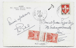 FRANCE BLASON 5FR LILLE SEUL CARTE 5 MOTS ALGER 12.10.1959 POUR PARIS TAXE 10FR GERBES X2 - 1941-66 Armoiries Et Blasons