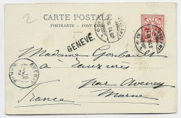 HELVETIA SUISSE 10C AMBULANT N°1 1904 GRIFFE GENEVE SUR CARTE GENEVE LE KURSAAL - Brieven En Documenten
