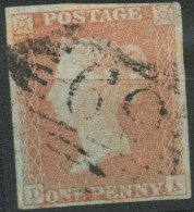 GB QV 1d Redbrown Unplated (DA) 4 Margins, VFU With IRISH Numeral „62“ (BELFAST) - Used Stamps