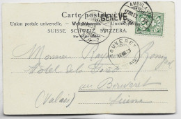HELVETIA SUISSE 5C AMBULANT N°2 1903 CARTE + GRIFFE GENEVE POUR BOUVERET VALAIS - Brieven En Documenten