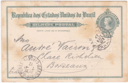 Brésil - Entier Postal De Paranagua Pour Bordeaux (33) - 15 Octobre 1912 - Préaffranchi 50r - 2 CAD - Postal Stationery