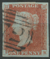 GB QV 1d Redbrown, Unplated (DB) 4 Margins, VFU With Numeral „72“ (BILLERICAY, Essex), Weak Framelines At The Corners - Used Stamps