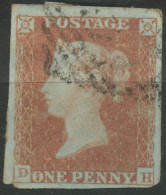 GB QV 1d Redbrown Unplated (DH) 4 Margins, FU With IRISH Numeral - Used Stamps