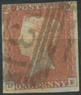 GB QV 1d Redbrown Unplated (DE) 4 Broad Till Narrow Margins, VFU Scottish Numeral „131“ (EDINBURGH) - Used Stamps