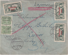 Poland 1934 Challenge Cover Fi 269 Katowice-Lublin To LWOW Railway Cancel - Storia Postale