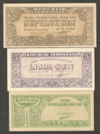 Set 3 Pcs Oeang Republik Indonesia (ORI) 10 5 1 Sen 1945 P-13 14 15 UNC - Indonesien