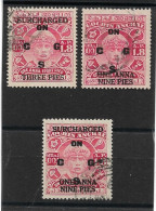 INDIA - COCHIN 1942 - 1943 SURCHARGE OFFICIALS SG O58, O60, O61 FINE USED Cat £9 - Cochin