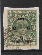 INDIA - COCHIN 1942 - 1943 SURCHARGE OFFICIAL ON PIECE 3p On 4p SG O62 PERF 13 X 13½ FINE USED Cat £19 - Cochin