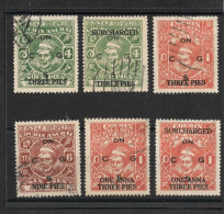 INDIA - COCHIN 1944 SURCHARGE OFFICIALS SG O74,O75,O76,O77,O79,O80 FINE USED Cat £24.95 - Cochin