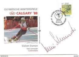 213 - 13 - Enveloppe  "Slalom Dames" Oblit Spéciale Et Signature Vreno Schneider Médaillée D'or - Winter 1988: Calgary