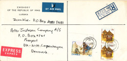 Zambia Registered Cover Sent Air Mail Express To Denmark 22-5-1985 Topic Stamps (from The Embassy Of Iraq Lusaka) - Zambie (1965-...)