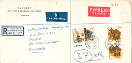 Zambia Registered Cover Sent Air Mail Express To Denmark 22-5-1985 Topic Stamps (from The Embassy Of Iraq Lusaka) - Zambie (1965-...)