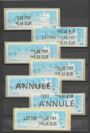 Lot De 7 T P De Distributeur Automatique ( France A T M Stamps ) Différents - 1990 « Oiseaux De Jubert »