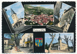 CPSM Dentelée 10.5 X 15 Isère TULLINS Eglise, Mairie, Place Dr Valois, Escalier De La Halle, Vue Générale - Tullins