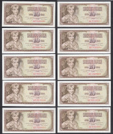 JUGOSLAWIEN - YUGOSLAVIA 10 Stück á 10 Dinara 1968 Pick 82c UNC (1)   (89141 - Jugoslawien