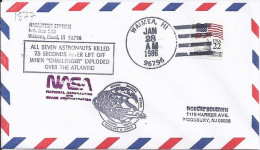 USA-AERO N° 1577 S/L.DE WAIMEA/28.1.86  THEME: NAVETTE SPACIALE EXPLOSION - 3c. 1961-... Cartas & Documentos