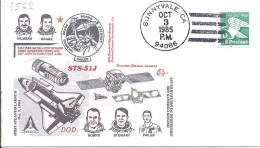 USA-AERO N° 1562 S/L.DE SUNNYVALE/3.10.85  THEME: NAVETTE SPACIALE - 3c. 1961-... Storia Postale