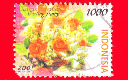 INDONESIA - Usato - 2001 - Francobolli Di Auguri - Fiori - Greetings Stamp, Flowers - 1000 - Indonésie